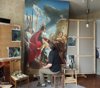 Копирование картины "Кориолан под стенами Рима" ( размер 280х160см), художник Шумайлов Д.А.